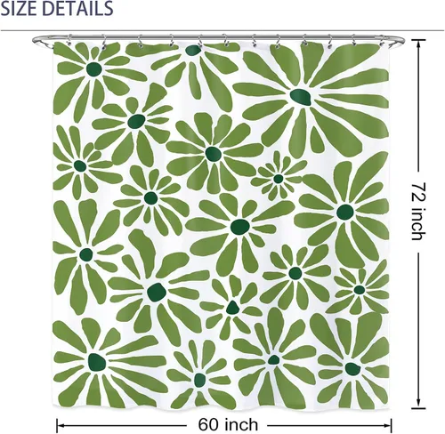 Miniatura 3 de Cortina de ducha de flores de margaritas verdes de los años 70, cortina de ducha floral abstracta para decoración de baño, 60 x 72 pulgadas