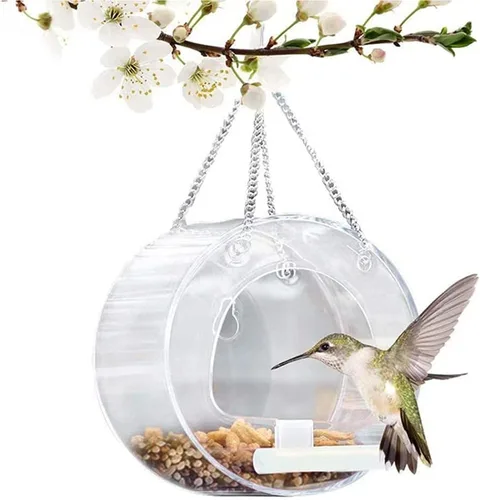 Miniatura 8 de Ochine Casa para pájaros con ventosa fuerte, casa de pájaros de madera, ventana transparente, comedero para pájaros al aire libre, jaula para nido