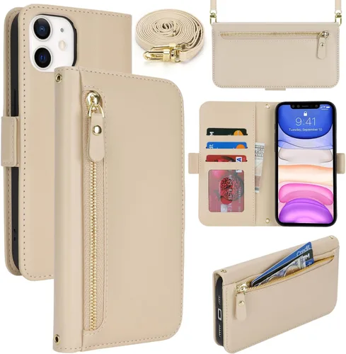 Miniatura 53 de Lipvina Funda tipo cartera para iPhone 12 Pro Max / 13 Pro Max para mujeres, bolsillo con cremallera, funda de teléfono de cuero PU con soporte