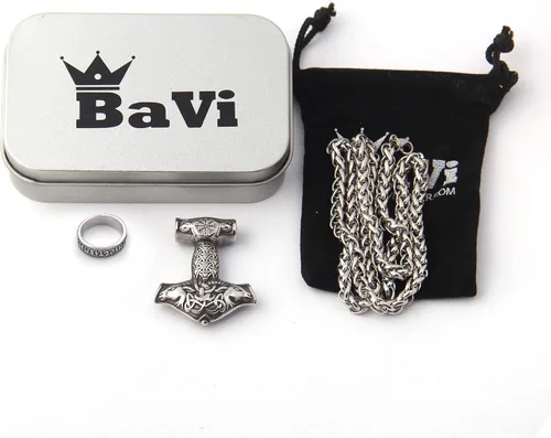 Miniatura 5 de BAVIPOWER Viking Ram - Colgante de cabeza de cabra Mjolnir, collar de martillo de Thors de acero inoxidable, joyería pagana nórdica para hombres