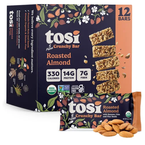 Tosi Organic SuperBites Snacks veganos, 2.4 onzas (paquete de 12), sin gluten, Omega 3s, barras de proteína vegetal con lino y semillas de chía