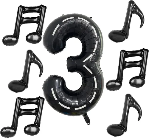Miniatura 17 de 10 piezas de globos de nota musical negros de Mylar de 17 pulgadas, globos de feliz cumpleaños, globos de música para usar en cumpleaños, fiesta