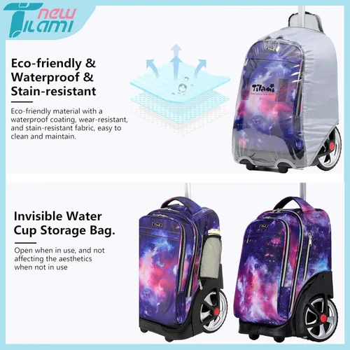 Miniatura 75 de NEW TILAMI Mochila con ruedas de 19 pulgadas con bolsa de almuerzo para niñas y niños, mochila para laptop con ruedas, bolsa de mano duradera