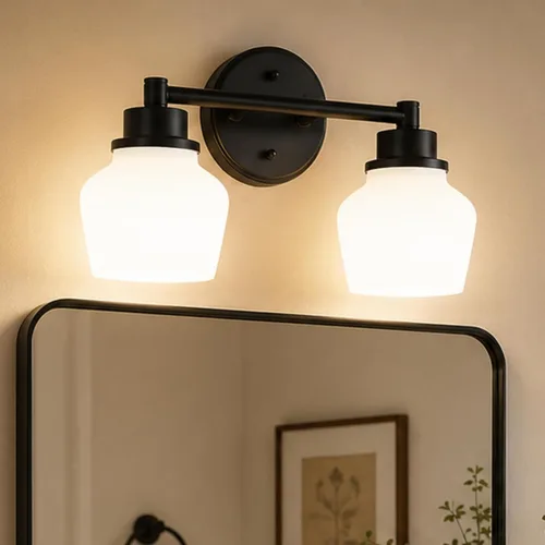 Miniatura 11 de Lámpara de tocador dorada Emak con pantalla de vidrio lechoso, accesorios modernos de iluminación de baño sobre espejo, 3 luces de tocador de baño