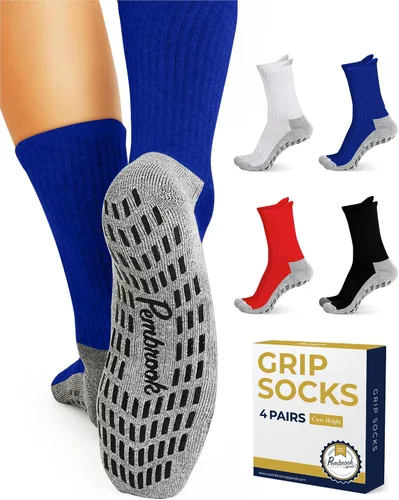 Pembrook 4 pares de calcetines antideslizantes para hombres, mujeres, marido, papá, calcetines de agarre para hospital, yoga, pilates, barre