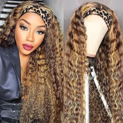 Miniatura 61 de XSY: Peluca de diadema de cabello humano de onda profunda sin pegamento, sin encaje frontal, peluca de diadema rizada, lista para usar y llevar
