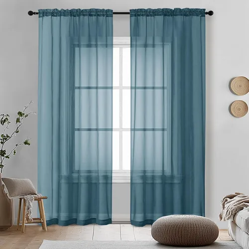 Miniatura 173 de OVZME - Cortinas traslúcidas blancas de 45 pulgadas de largo, 2 paneles, cortinas de gasa con bolsillo para barra para ventanas pequeñas, cada una