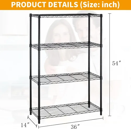Miniatura 3 de Estantería ajustable de 4 niveles con capacidad de 1000 libras, estantes de almacenamiento de metal resistentes para baño, cocina, despensa, estante