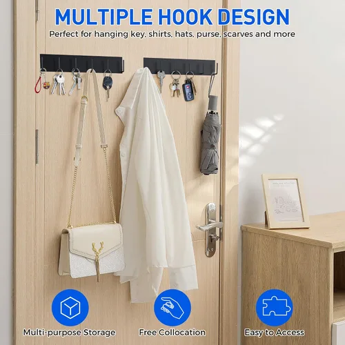 Miniatura 6 de 2 piezas de soporte magnético para llaves de pared, soporte magnético para llaves con 6 ganchos para puerta delantera de metal, soporte magnético