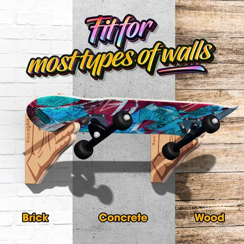 Miniatura 5 de Yes4All Estante único de madera para patineta, almacenamiento de longboard montado en la pared para decoración del hogar y organizador de garaje
