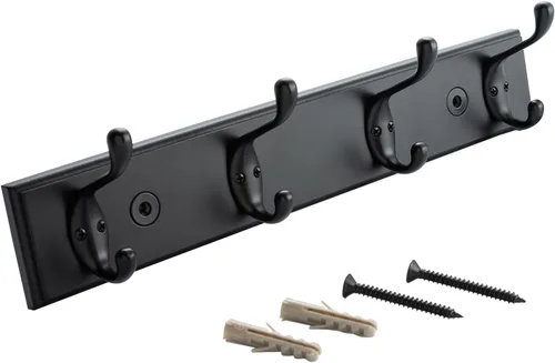 Miniatura 8 de HOME MASTER HARDWARE Perchero de pared negro, ganchos de pared de MDF para colgar abrigos, estante decorativo para sombreros de 27" para pared con 5