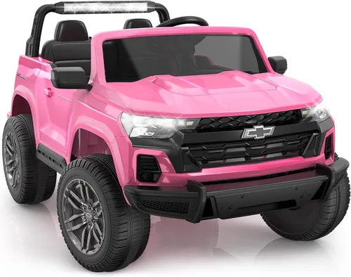 ARBELI Juguetes de paseo de 2 plazas y 24 V para niños, auto eléctrico Chevrolet con licencia con control remoto, 4 motores de 200 W, 4WD/2WD, Rosa