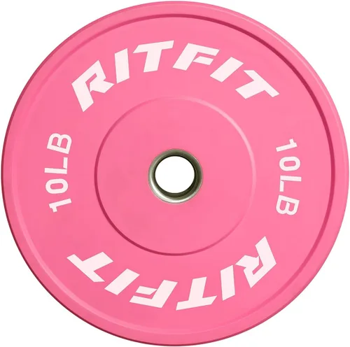 Miniatura 8 de RITFIT Placas de peso rosas, placa de pesas olímpicas de 2 pulgadas, placas de parachoques con inserto de acero, pesas rosas para gimnasio y hogar