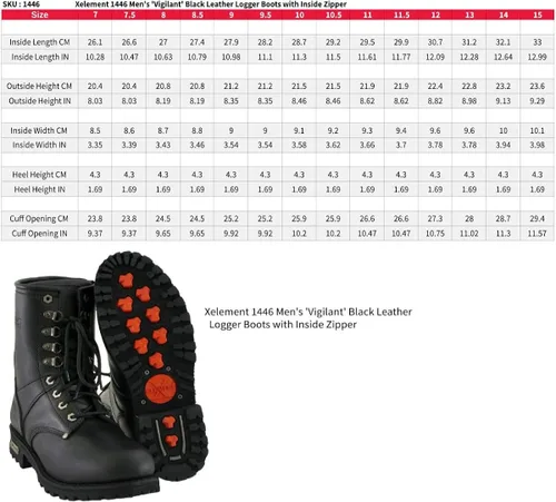 Miniatura 3 de Xelement 1446 Men's 'Vigilant' Black Leather Logger Boots with Inside Zipper