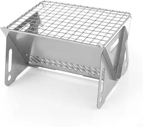 Estufa de leña pequeña para acampar con parrilla de malla para mochileros al aire libre tipo tarjeta desmontable Quemador Solo acero inoxidable