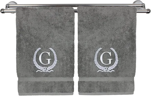 Miniatura 179 de Toalla de mano con monograma, regalo personalizado, 16 x 30 pulgadas, diseño de corona dorada bordada con letra blanca en toalla negra, extra