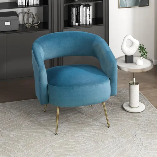 Miniatura 11 de Lexicon Mid-Century - Silla decorativa de terciopelo moderna con respaldo abierto, patas de metal dorado, sillón curvado tapizado para sala