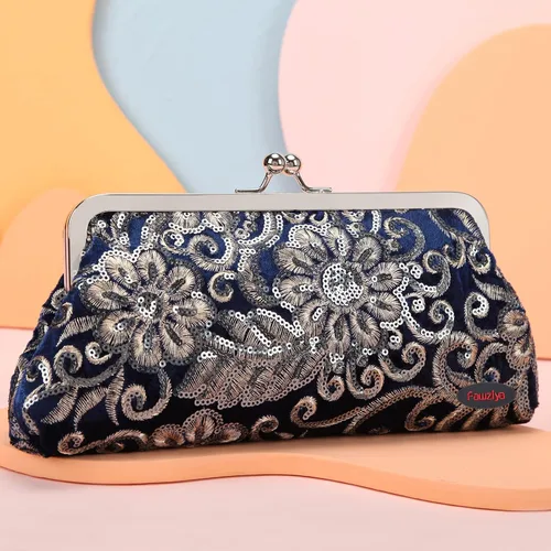 Miniatura 7 de Fawziya Bolsos de noche con lentejuelas bordadas de terciopelo con cierre de beso