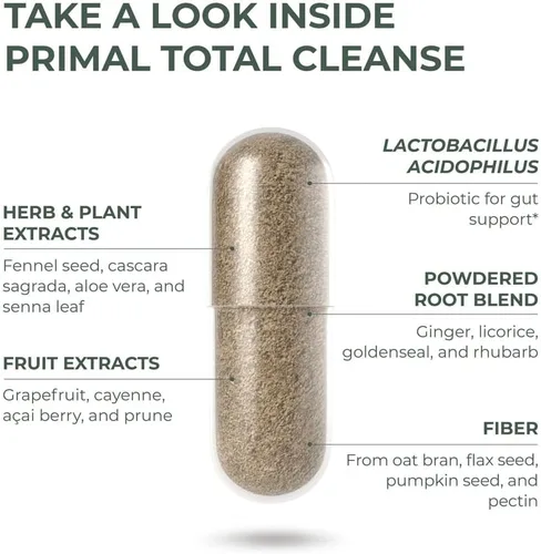 Miniatura 4 de Primal Harvest Limpieza y Desintoxicación Completa del Cuerpo, Limpieza del Hígado, Riñones, Intestino, Estómago y Tracto Digestivo, Botella de 60