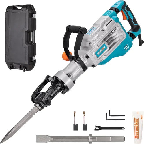 Berserker - Martillo de demolición eléctrico de 1700 vatios y 40 libras con cincel plano, cincel de punta redonda, hex de 1-1/8", cable eléctrico de