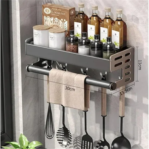 Miniatura 2 de Estante para utensilios de cocina montado en la pared, estante de almacenamiento de especias, estante de almacenamiento colgante con ganchos
