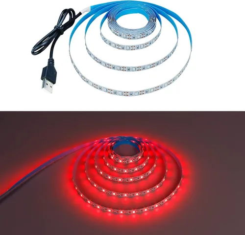 Miniatura 8 de Tira de luz LED roja USB 620-625nm 5V alimentada por USB, 13.12 pies/4M, 240 LED, flexible, SMD2835, de alto brillo, sin impermeabilidad, IP20