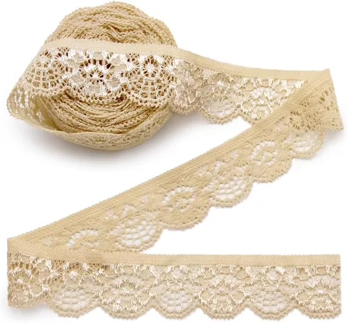 SEMINI Cinta elástica de encaje de 1 pulgada de ancho para costura, manualidades, boda, fiesta, decoración, ropa (beige)