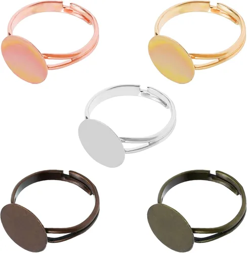 Miniatura 4 de SUMERSHA 50 piezas de anillos en blanco ajustables planos de 0.472 in de base de joyería en blanco componentes para hacer manualidades de bricolaje
