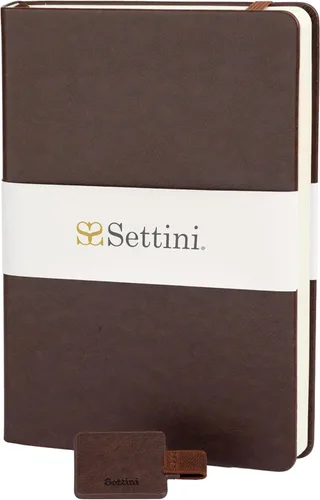 SETTINI Cuaderno de diario para escribir, cuaderno de tapa dura de cuero vegano – Bucle para bolígrafo, bolsillos traseros y diseño plano, 120 GSM