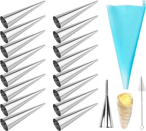 Miniatura 16 de Juego de 30 moldes para cuernos de crema, juego grande de formas para cannoli de acero inoxidable, kit para cannoli para hornear, caparazón de Juego