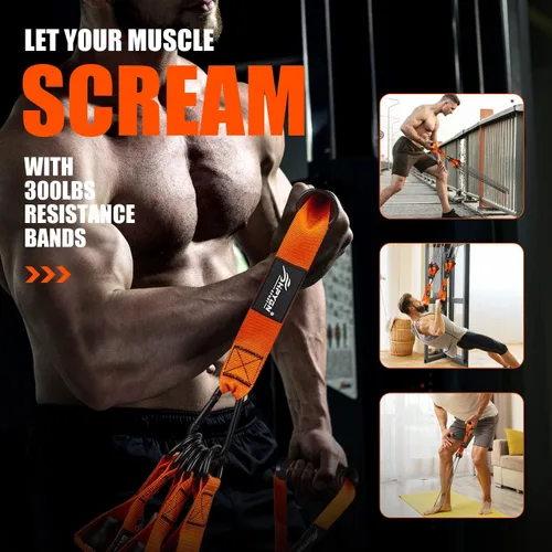 Miniatura 5 de HPYGN Bandas de Resistencia Pesada, Bandas de Ejercicio de 300LBS para Entrenamiento, Bandas de Fitness con Asas, Bandas de Entrenamiento