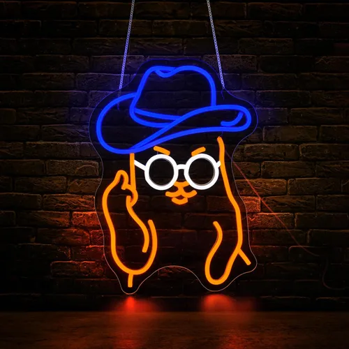 Letrero de Neón de Gato Vaquero para Decoración de Pared Letreros de Neón LED Letrero Luminoso Decoración de Habitación Luces de Neón Alimentado por