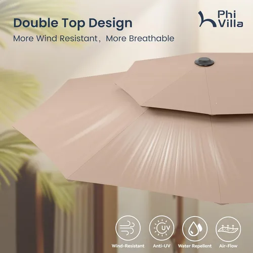 Miniatura 6 de PHI VILLA Sombrillas para patio al aire libre de 13 pies con base incluida, sombrilla rectangular de doble cara de 2 niveles para exteriores