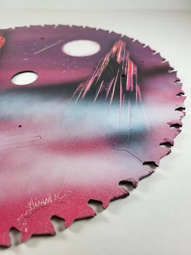 Miniatura 4 de Double Sided Saw blade Painting in Purple Colors of Fantasy Landscape scenes Flip Sides by artist Jason Girard