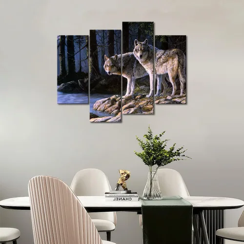 Miniatura 5 de Dos lobos en la orilla del río, bosque, arte de pared, cuadros de lobos impresos en lienzo animal la imagen para decoración moderna del hogar