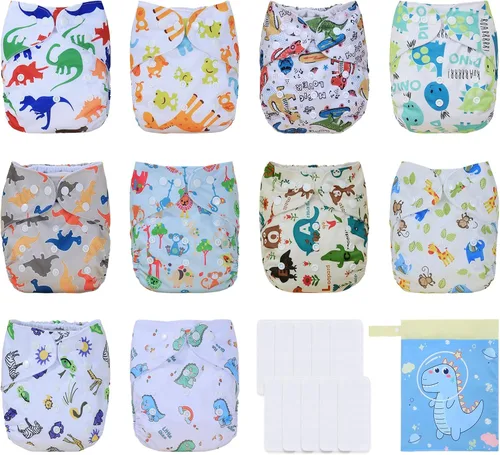 Miniatura 18 de TDIAPERS Pañales de tela reutilizables, lavables, de bolsillo, talla única, ajustable para pañales de tela a presión, paquete de 6 con 6 insertos
