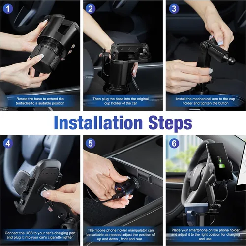 Miniatura 5 de This Hill Soporte para Tazas con Cargador de Teléfono, Carga Rápida de 15W con Sujeción Automática, Soporte de Teléfono para Cargador de Portavasos