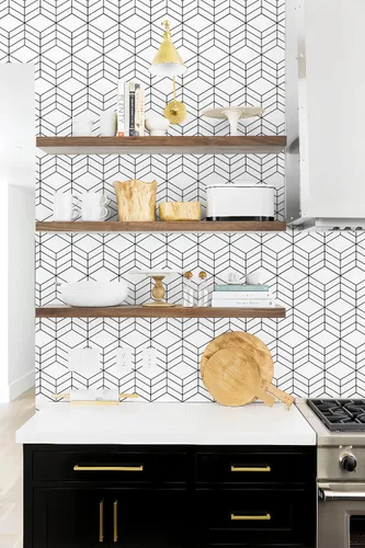 Miniatura 7 de Papel tapiz geométrico hexagonal para despegar y pegar, papel de contacto geométrico para gabinetes, papel tapiz blanco y negro para baño