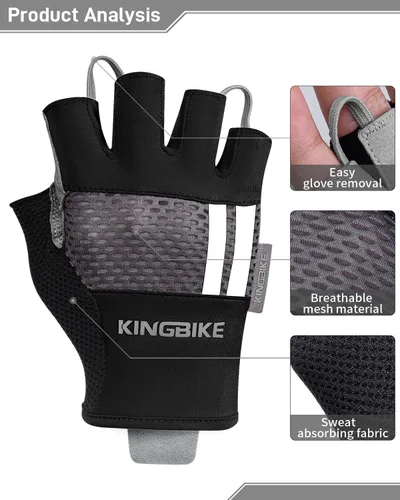 Miniatura 2 de BATFOX Guantes de ciclismo para hombres y mujeres, guantes de bicicleta de medio dedo con almohadilla antideslizante que absorbe los golpes