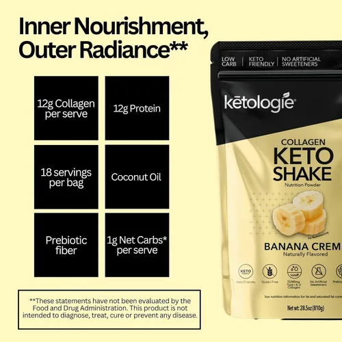 Miniatura 3 de Keto - Batido de colágeno con aceite de coco, prebióticos, péptidos de colágeno hidrolizados alimentados con pasto tipo I y III, bajo