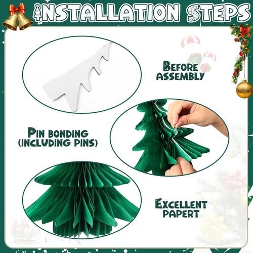Miniatura 5 de 6 piezas de árbol de Navidad de panal, tres tamaños de papel 3D de Navidad colgantes para decoración de árbol de Navidad, suministros de fiesta