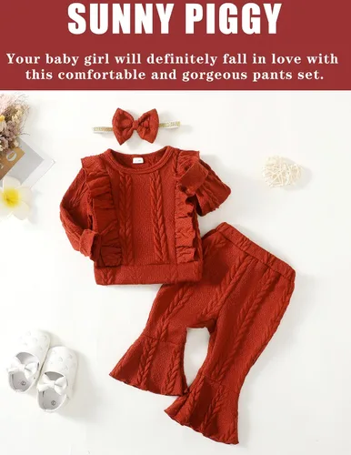 Miniatura 2 de SUNNY PIGGY Baby Girl Clothes Toddler Girl Outfits Ruffle Infant Baby Girl Fall Winter Clothing Flared Pants Set