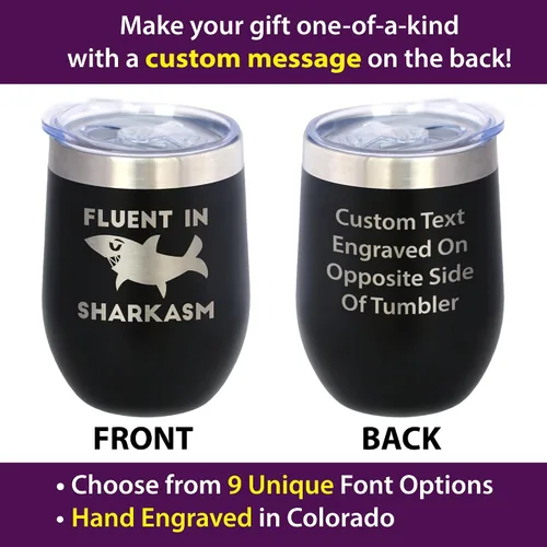 Miniatura 2 de Personalizado Fluido en Sharkasm - Vaso Tumbler de Vino Personalizado de Tiburón Divertido con Tapa Deslizante - Taza Aislada de Acero Inoxidable