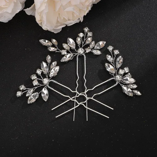 Miniatura 8 de Teyglen Juego de 3 horquillas para el cabello con diamantes de imitación negros, piezas de cristal hechas a mano y accesorios para novias, mujeres