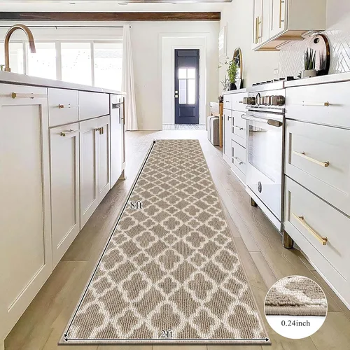 Miniatura 2 de U'Artlines Alfombra de pasillo larga para pasillo de 2 x 8 pies, antideslizante, alfombra de piso de cocina, patrón geométrico beige, lavable a