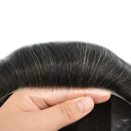 Miniatura 63 de Sistema de reemplazo de cabello de encaje francés para hombre, piezas de cabello de aspecto natural, encaje frontal, negro, marrón, rubio, gris