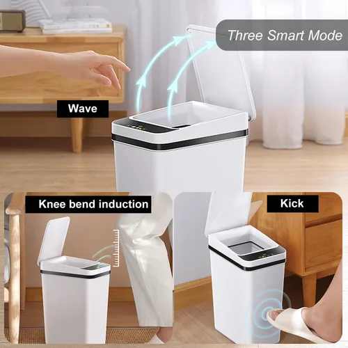 Miniatura 2 de Yatmung 2 Pack - Cubo de basura inteligente de 9,5 L con sensor de movimiento, delgado, sin contacto, para baño - Cubo de basura estrecho con tapa