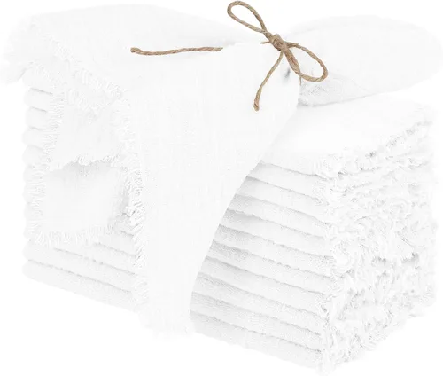 Miniatura 13 de TURSTIN 12 Piezas de Servilleta de Lino de Algodón Servilleta de Tela Hecha a Mano con Flecos 17 x 17 Pulgadas Servilletas Suave para Cenas Bodas