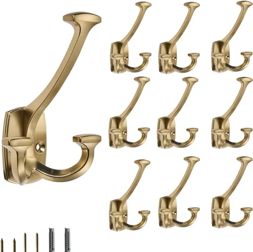 Miniatura 14 de Ganchos de latón antiguos grandes montados en la pared decorativos de doble cara resistentes para colgar abrigos, toallas, batas, bolsos, ganchos