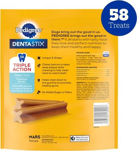 Miniatura 9 de Pedigree Dentastix - Golosinas para perros de raza pequeña y juguete, originales con pollo real, bolsa de 14 onzas (58 golosinas)